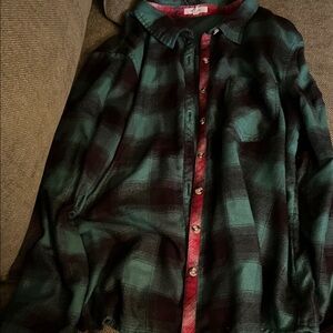 Maurices Green and Black Plaid Button Down Shirt